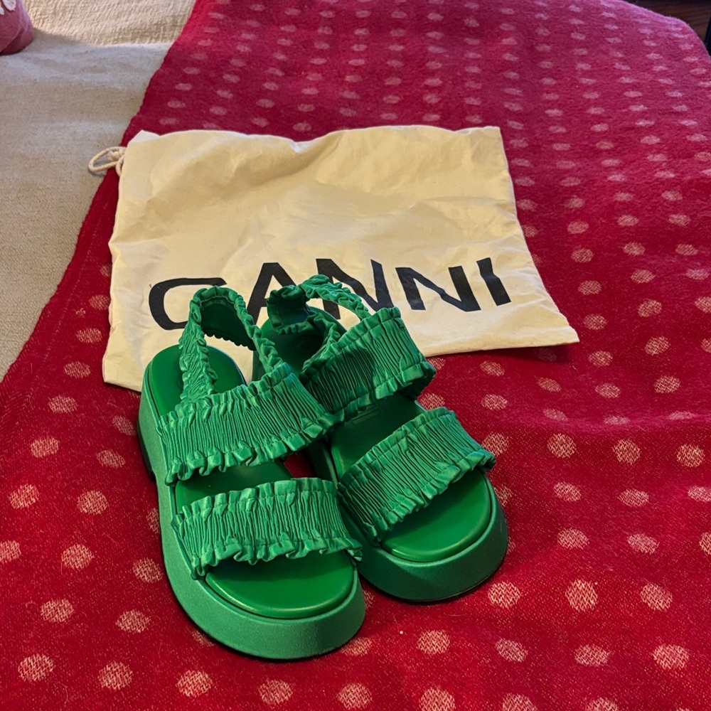 Ganni Vibrant Green Textured Sandals